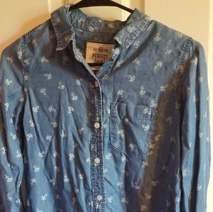Blue Small Flower Print Button down